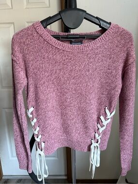 Abercrombie & Fitch Rose Pink Lace-Up Side Crew Sweater